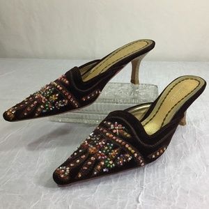 Matisse “Algiers” Brown Velvet Beaded Slides